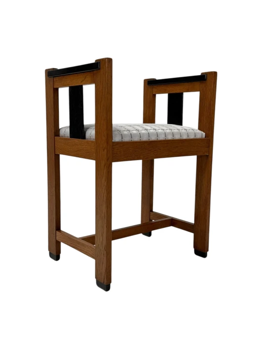 1920s Art Deco Modernist Stool by Jan Brunott, Oak & Velvet